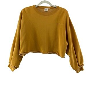 Luxury boho indie core festival gold Moussy Yellow Cropped Sweatshirt Free Size